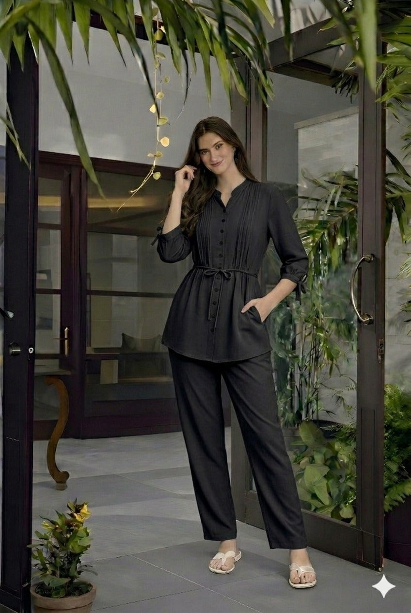 2-Piece Co-ord Set - Signature Belted Design - Long Shirt + Trouser (FL-SBD001)