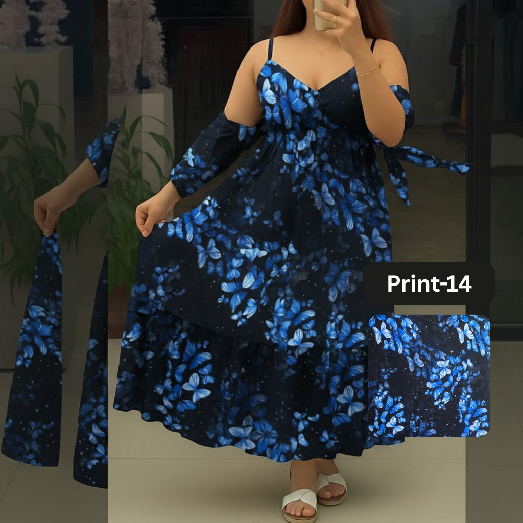 Chiffon Long Floral Printed Frog | Swag Edition (FL-PF001-Print-14)