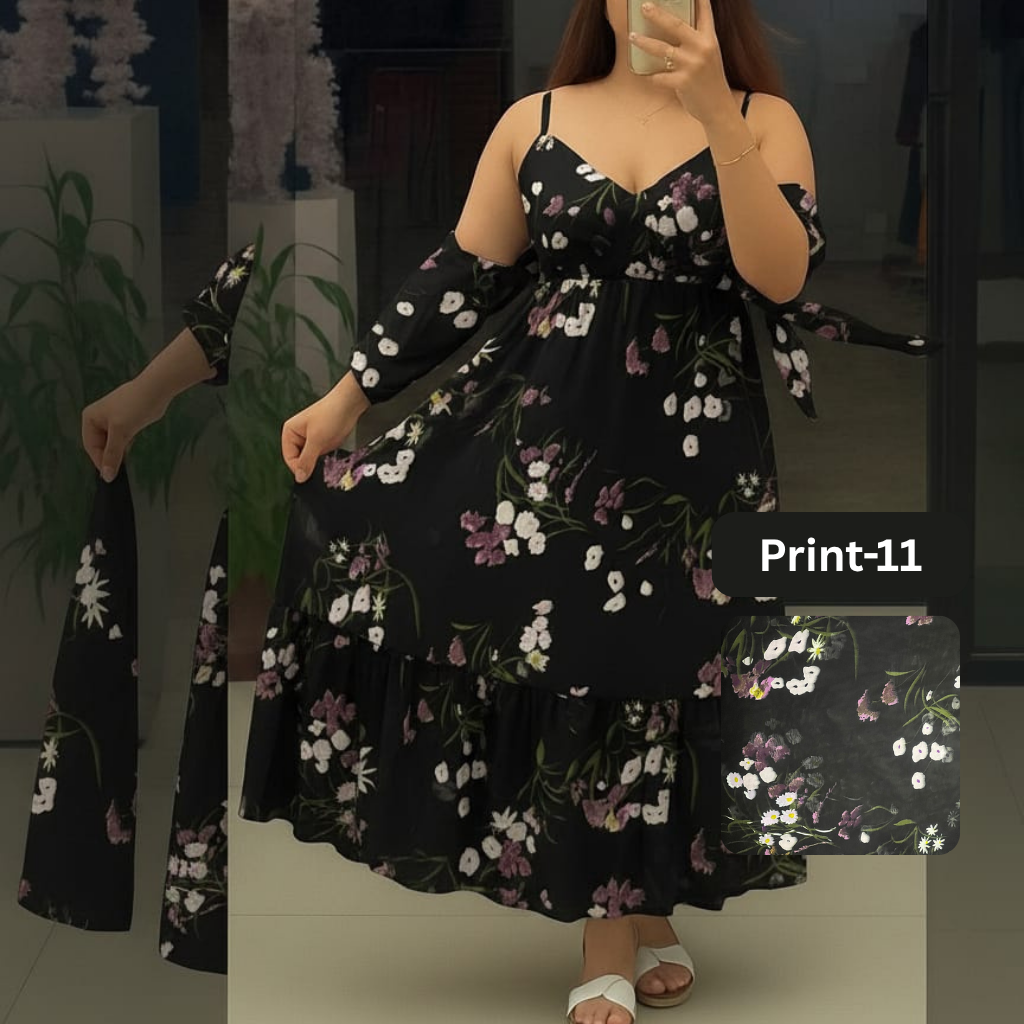 Chiffon Long Floral Printed Frog | Swag Edition (FL-PF001-Print-11)