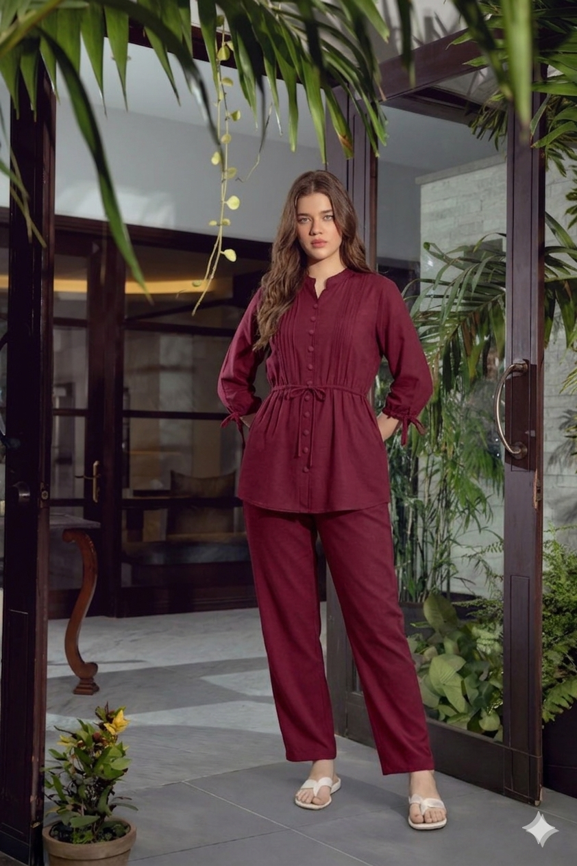 2-Piece Co-ord Set - Signature Belted Design - Long Shirt + Trouser (FL-SBD008)