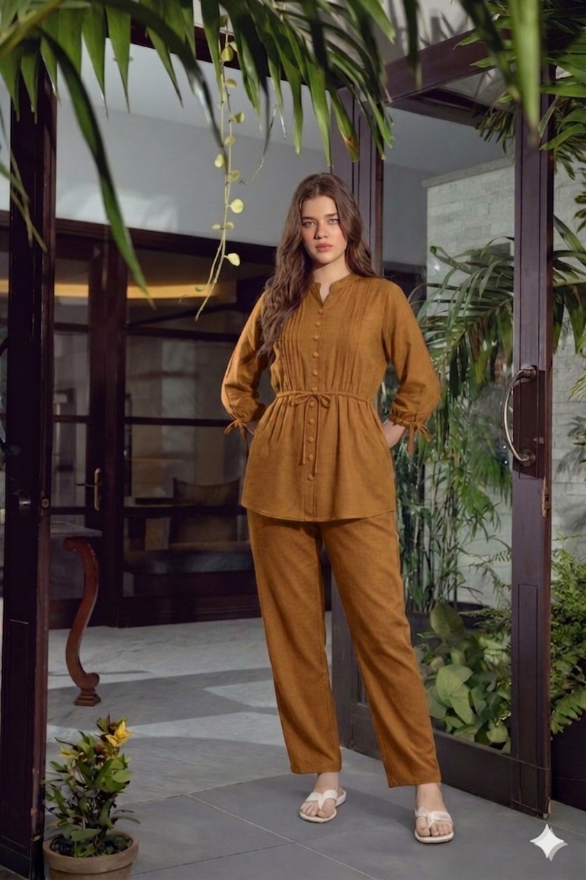 2-Piece Co-ord Set - Signature Belted Design - Long Shirt + Trouser (FL-SBD009)