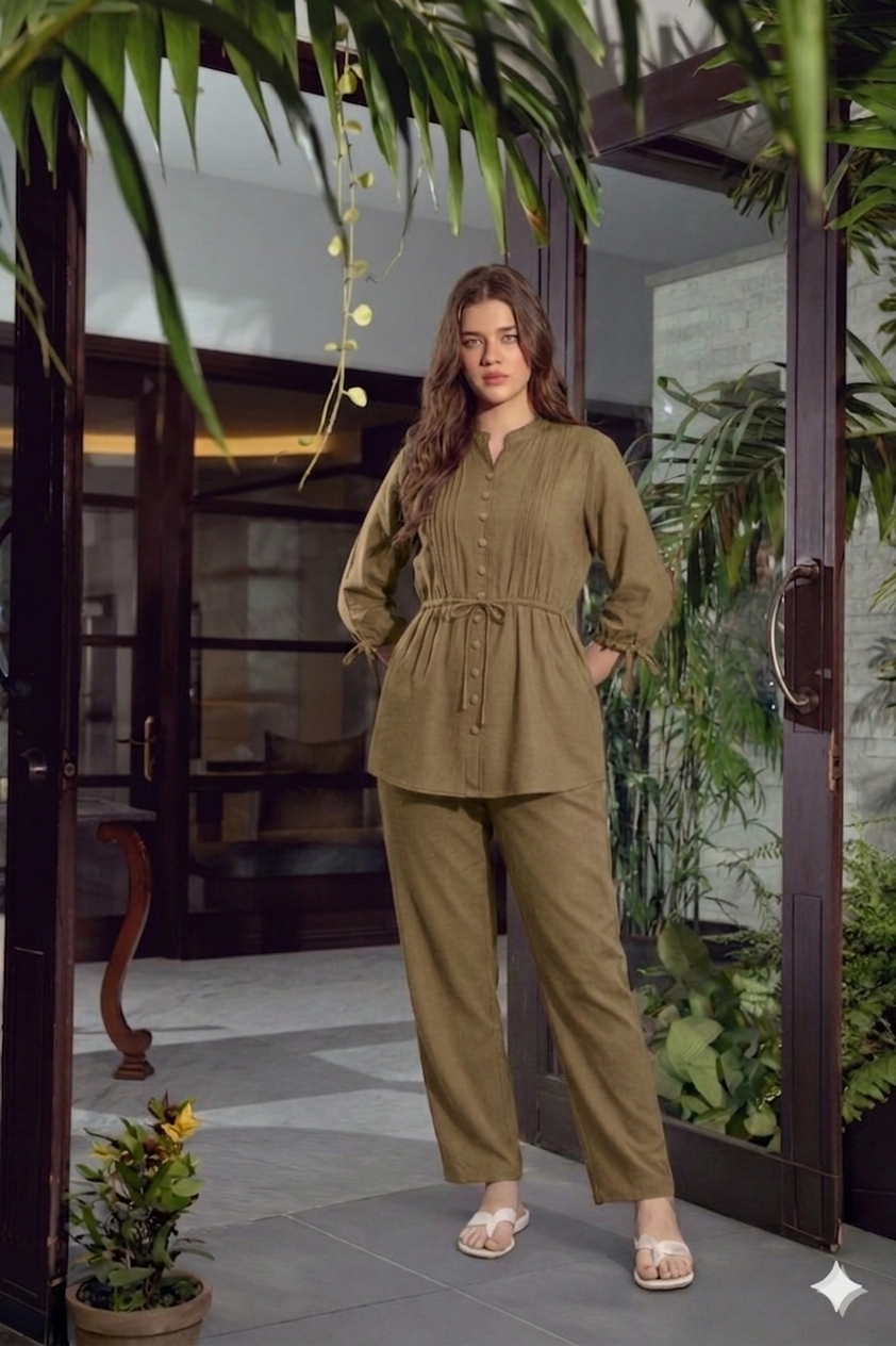 2-Piece Co-ord Set - Signature Belted Design - Long Shirt + Trouser (FL-SBD007)