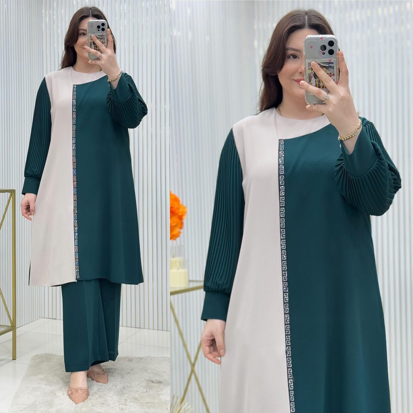 Contrast 2-Piece Suit with Pleated Sleeve | Swag EditionĀ (FL-KS001)