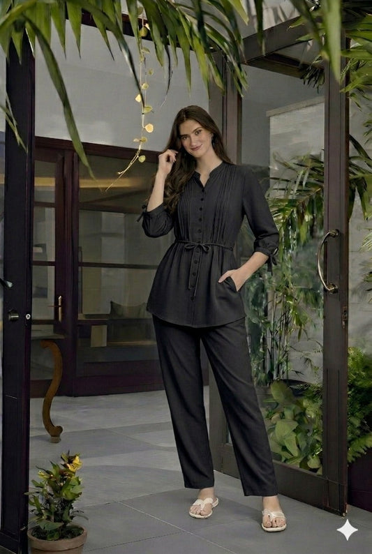 2-Piece Co-ord Set - Signature Belted Design - Long Shirt + Trouser (FL-SBD001)