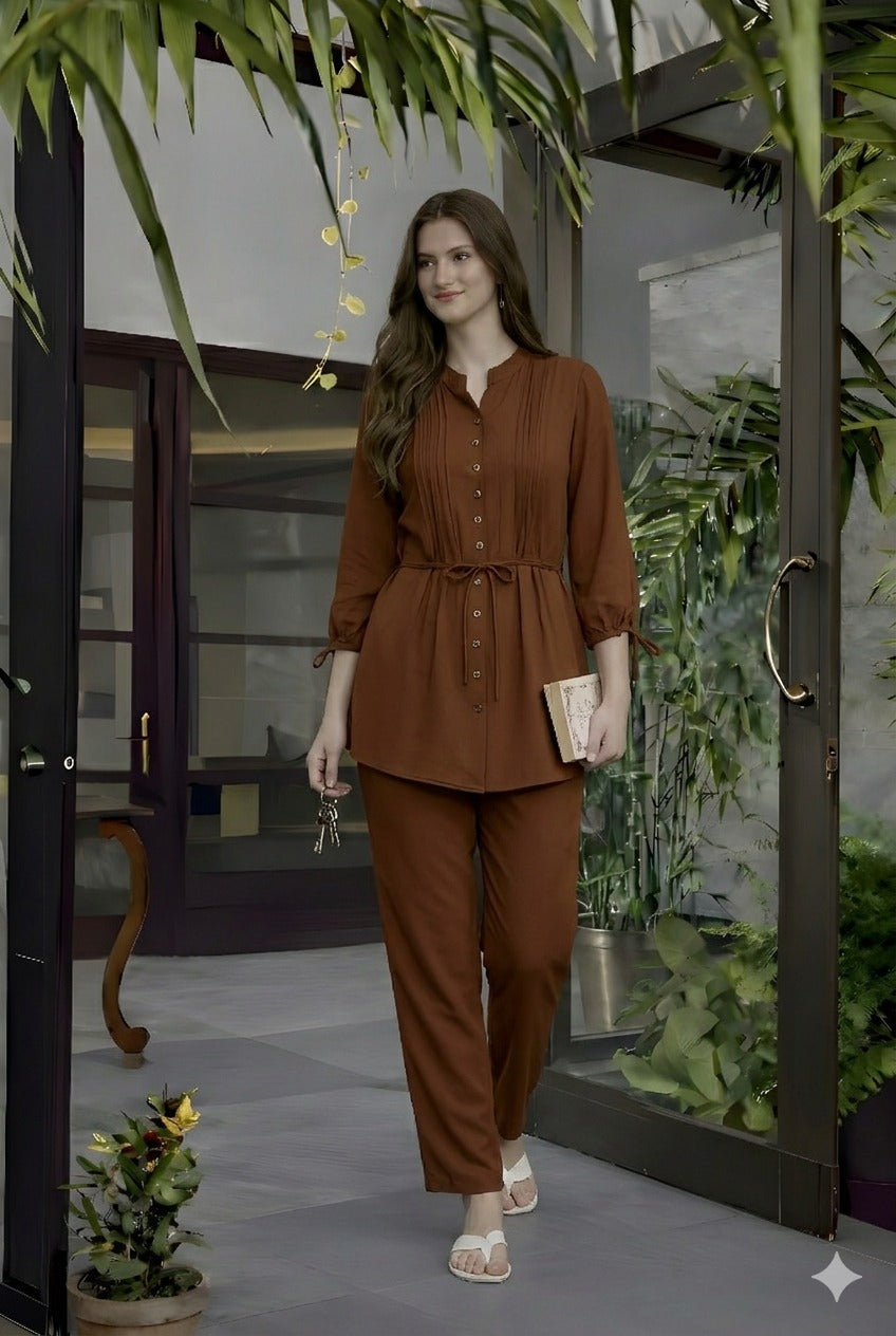 2-Piece Co-ord Set - Signature Belted Design - Long Shirt + Trouser (FL-SBD003)