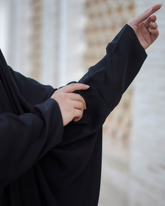 Black Nida Fabric Irani Chadar | Front Open Zipper