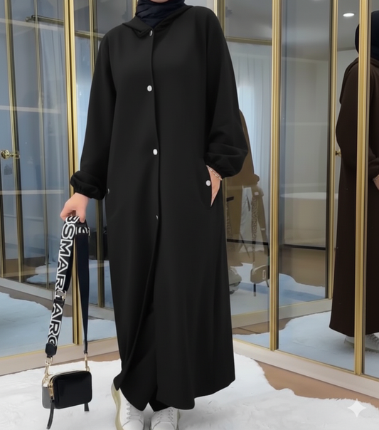 Hooded Long Winter Coat in Black (FL-HLC-001)