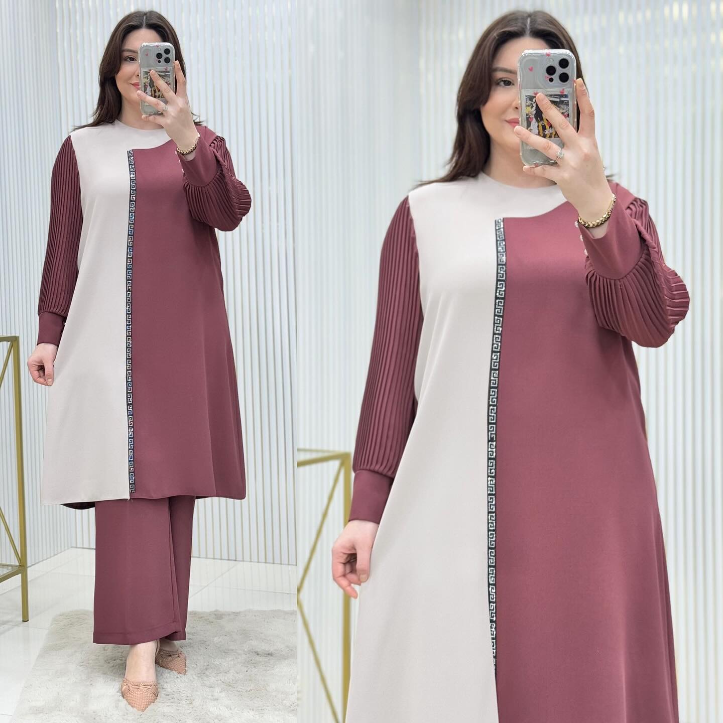 Contrast 2-Piece Suit with Pleated Sleeve | Swag Edition (FL-KS001)