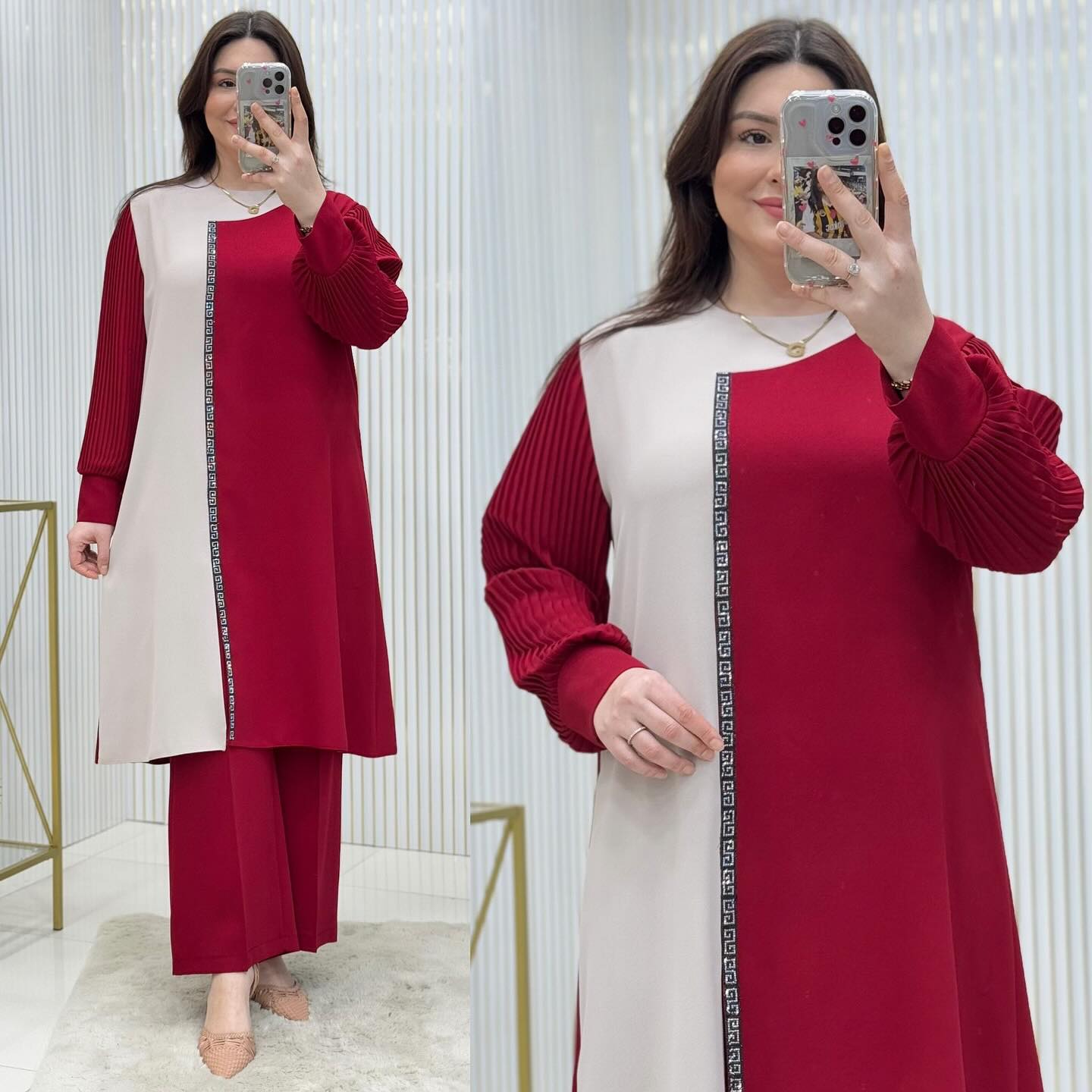 Contrast 2-Piece Suit with Pleated Sleeve | Swag Edition (FL-KS001)