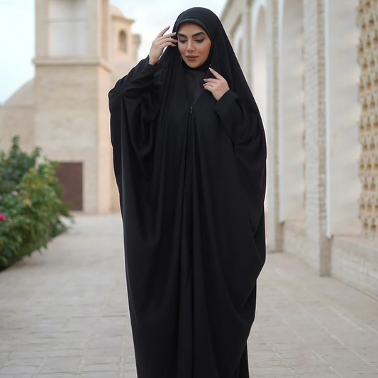 Black Nida Fabric Irani Chadar | Front Open Zipper