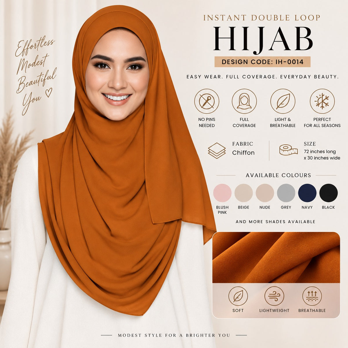 Instant Double Loop Hijab - Design Code: IH-0014